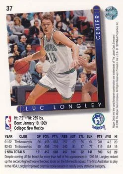 1993-94 Upper Deck Luc Longley Variant #37 card back image