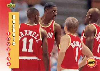 1993-94 Upper Deck Scott Brooks / Carl Herrera / Vernon Maxwell / Hakeem Olajuwon Variant #219 card image