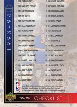1993-94 Upper Deck Sean Elliott / Patrick Ewing Checklist #254 card image