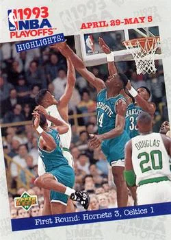 1993-94 Upper Deck Sherman Douglas / Rick Fox / Alonzo Mourning Variant #179 card image