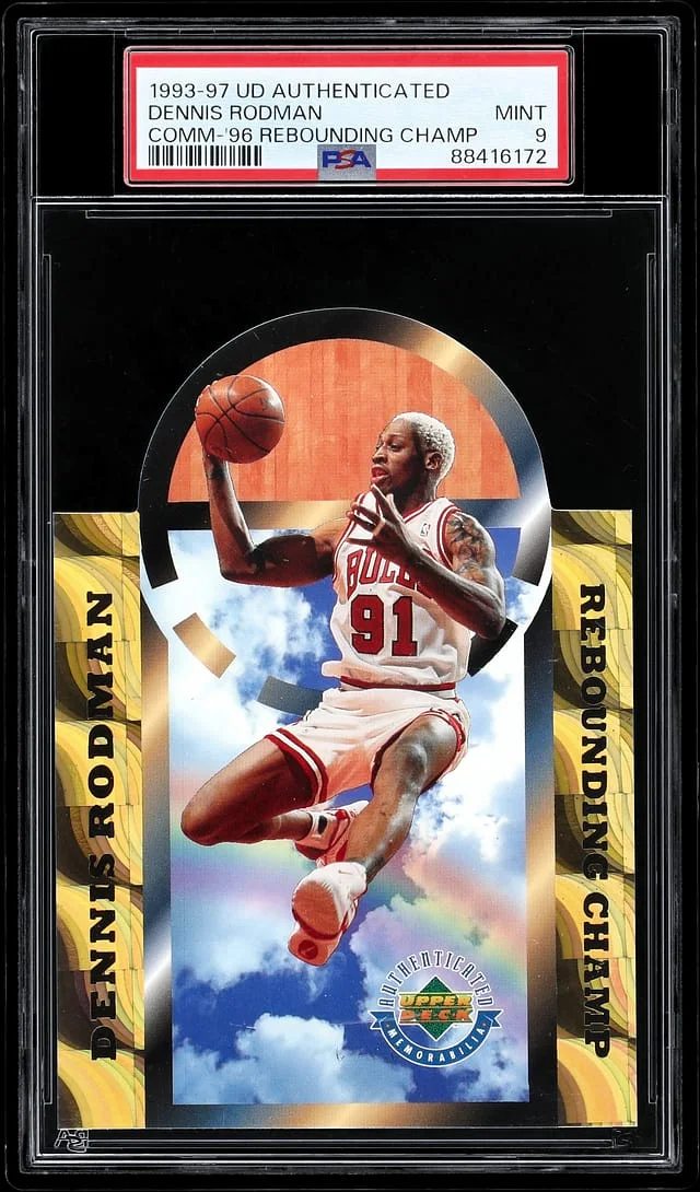1993-97 Upper Deck Authenticated Commemorative '96 Rebounding Champ Dennis Rodman #no-number card image