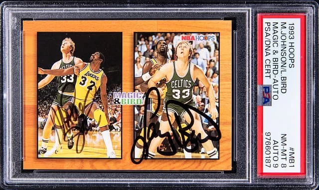 1993 Hoops Magic Johnson/Larry Bird Dual Magic&Bird Auto #MB1 card image
