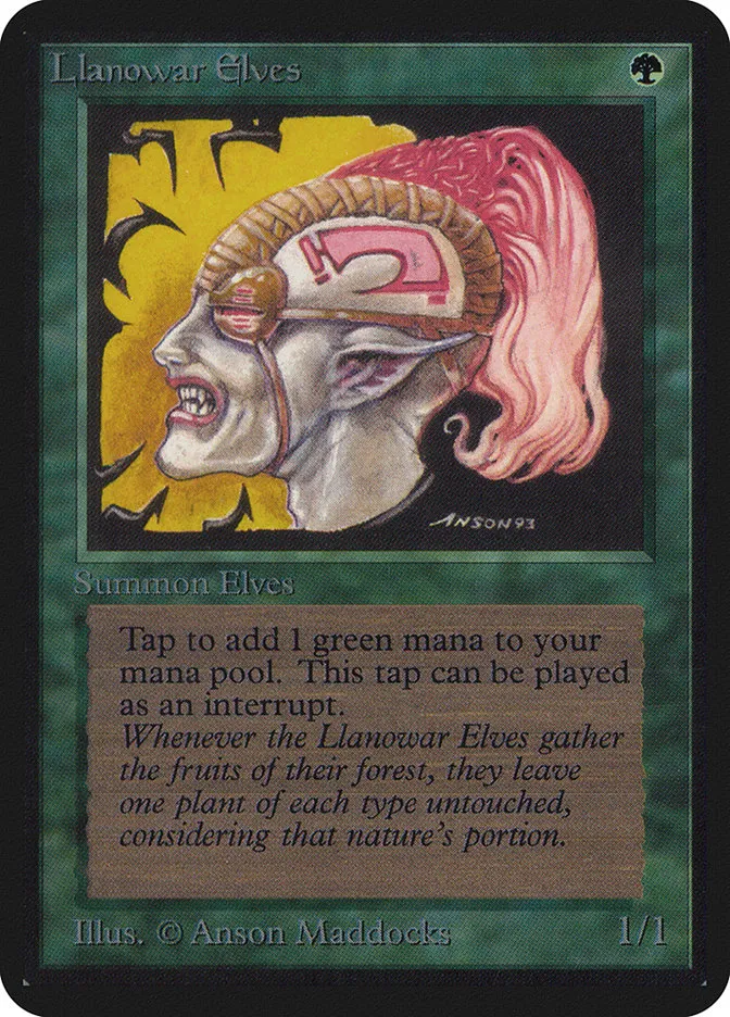 1993 Limited Edition Alpha Llanowar Elves common #210 common card image