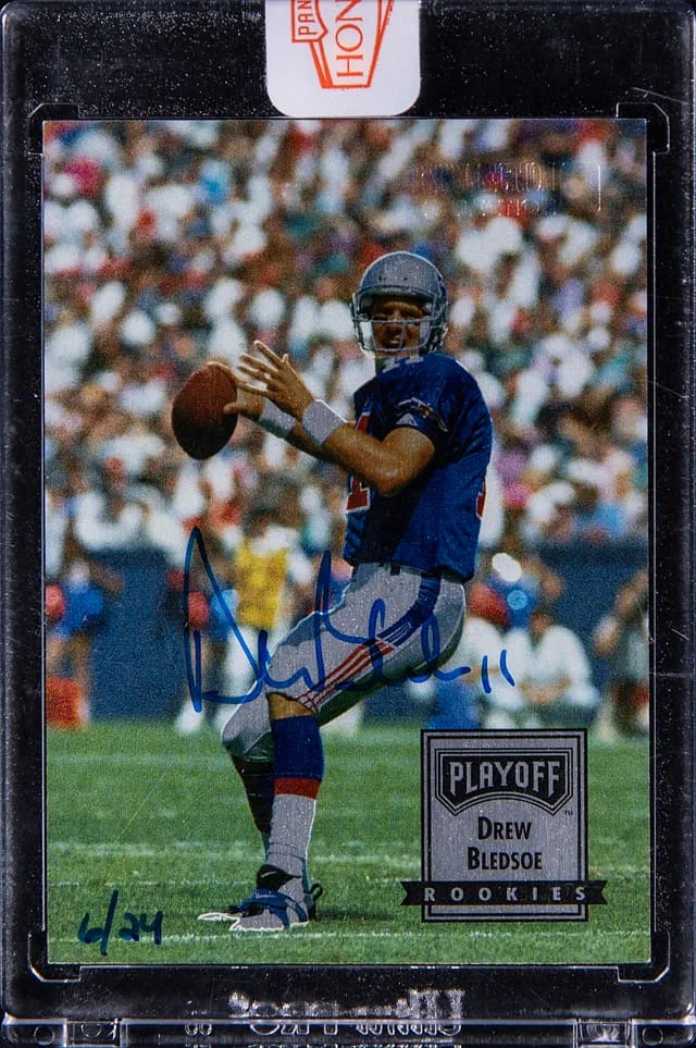 1993 Panini Drew Bledsoe Honors Recollection Collection Playoff Autograph #117 card image