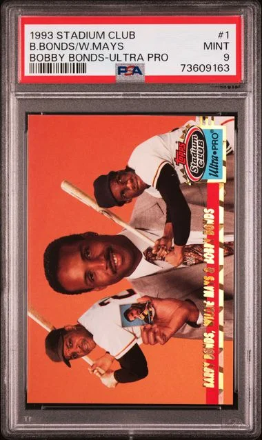 1993 Topps Stadium Club Barry Bonds/Bobby Bonds/Willie Mays Ultra Pro #1 card image