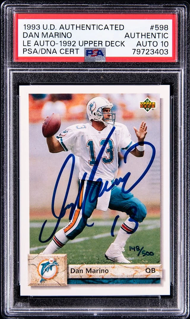 1993 Upper Deck Authenticated Dan Marino Limited Edition Autograph 1992 Upper Deck #598 card image