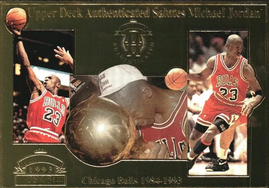 1993 Upper Deck Authenticated Salutes Michael Jordan 22K Gold Jumbo Michael Jordan #NNO card image