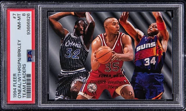 1994-95 Fleer Shaquille O'Neal/Clearnce Weatherspoon/Charles Barkley Team Leaders #7 card image