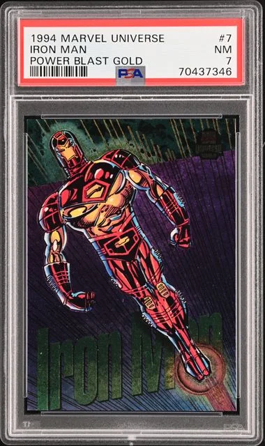 1994 Marvel Universe Power Blast Gold Iron Man #7 card image