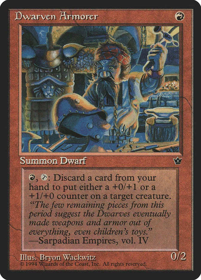 1994 Fallen Empires Dwarven Armorer rare #50 rare card image