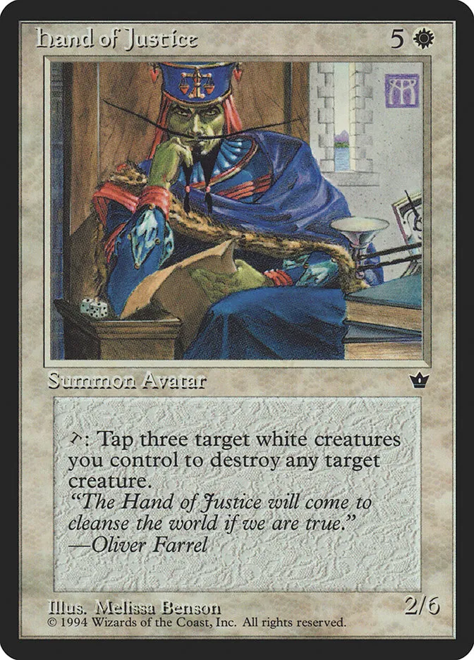 1994 Fallen Empires Hand of Justice rare #5 rare card image