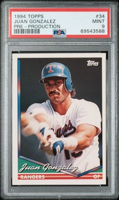 1994 Topps Juan Gonzalez Pre-Production #34 card image