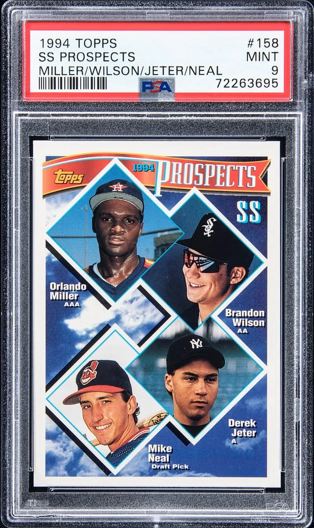 1994 Topps Orlando Miller/Brandon Wilson/Derek Jeter/Mike Neal SS Prospects #158 card image