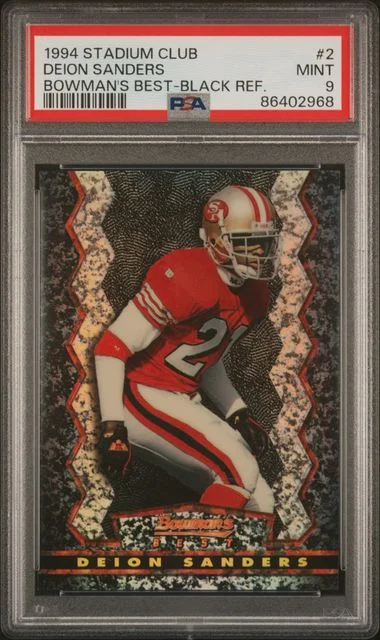 1994 Topps Stadium Club Deion Sanders Bowman's Best Black Refractor #2 card image