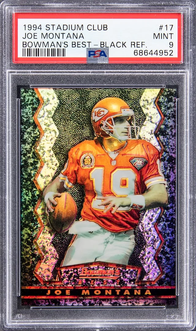 1994 Topps Stadium Club Joe Montana Bowman's Best Black Refractor #17 card image
