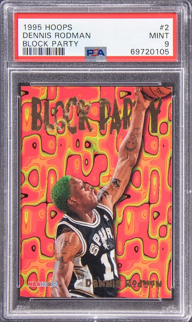 1995-96 Hoops Dennis Rodman Block Party #2 card image