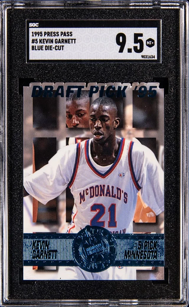 1995-96 Press Pass Blue Die-Cut Kevin Garnett #5 card image