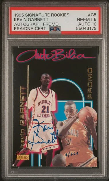 1995-96 Signature Rookies Autobilia Garnett Autograph Promo-D.G. Only Kevin Garnett #G5 card image