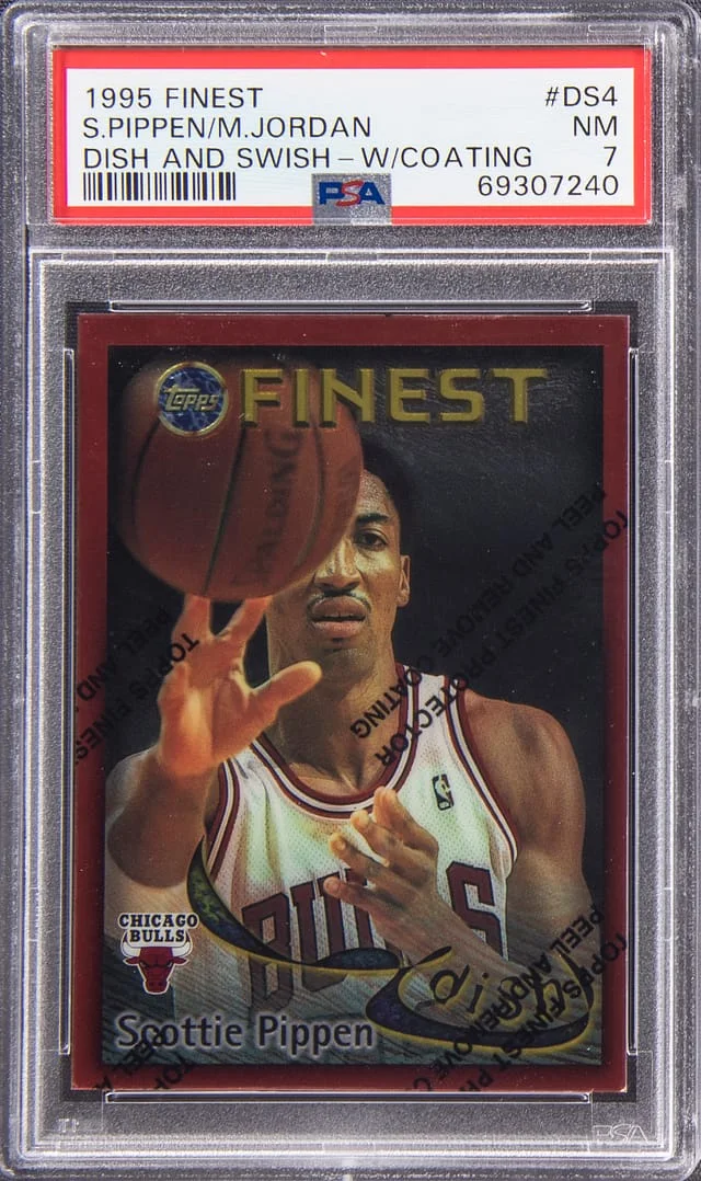1995-96 Topps Finest Scottie Pippen/Michael Jordan Dish And Swish W/Coating #DS4 card image