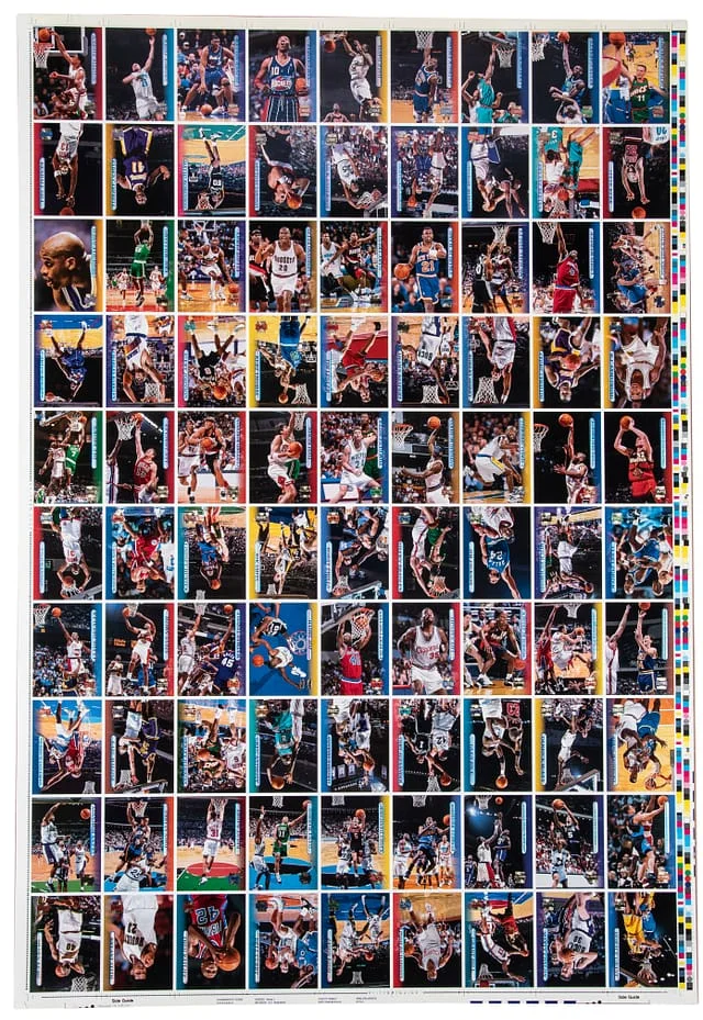 1995-96 Topps Stadium Club Basketball x 40 Uncut Sheet – Shaquille O'Neal, Patrick Ewing, John Stockton #28 card image