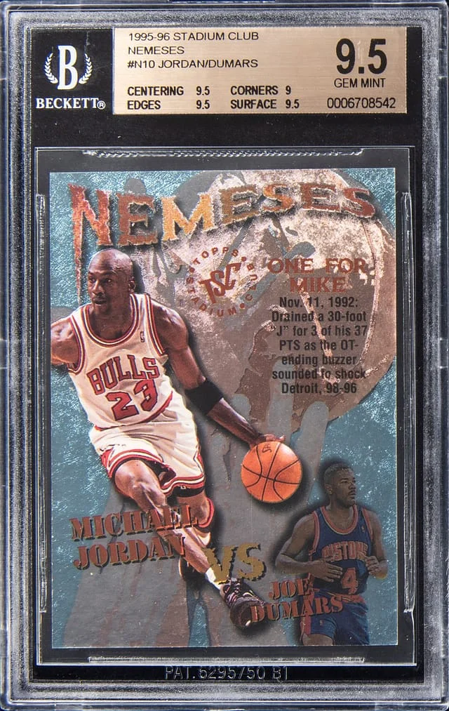 1995-96 Topps Stadium Club Michael Jordan, Joe Dumars Nemeses #N10 card image