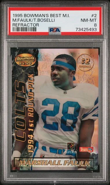 1995 Bowman's Best Mashall Faulk/Tony Boselli Mirror Image Refractor #2 card image