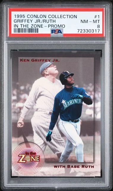 1995 Conlon Collection In The Zone Promo Babe Ruth/Ken Griffey Jr. #1 card image