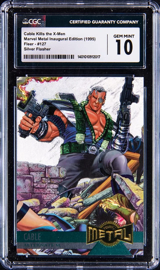 1995 Fleer Cable Kills the X-Men Marvel Metal Inaugural Edition Silver Flasher #127 card image