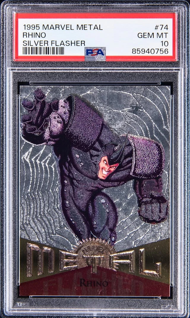 1995 Marvel Metal Silver Slasher Rhino #74 card image