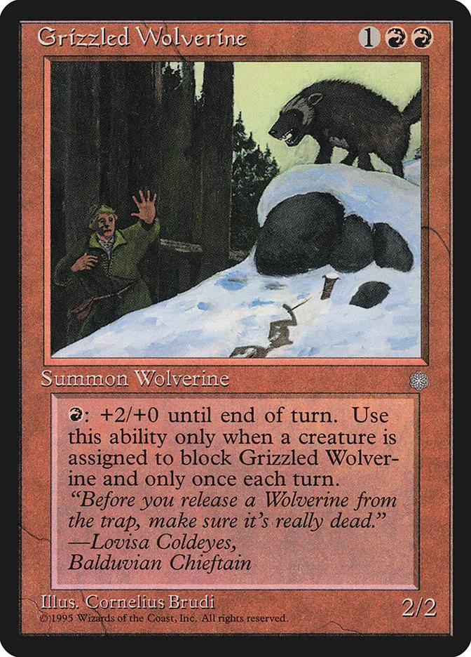 1995 Ice Age Grizzled Wolverine common #192 common card image