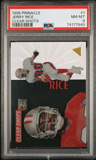 1995 Pinnacle Jerry Rice Clear Shots #1 card image