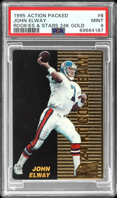 1995 Pinnacle John Elway Action Packed Rookies And Stars 24KT Gold #8 card image