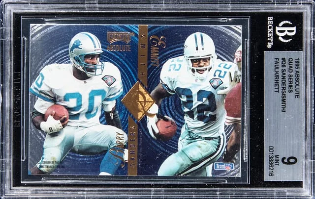 1995 Playoff Absolute Barry Sanders/Emmitt Smith/Marshall Faulk/Errict Rhett Quad Series #Q6 card image