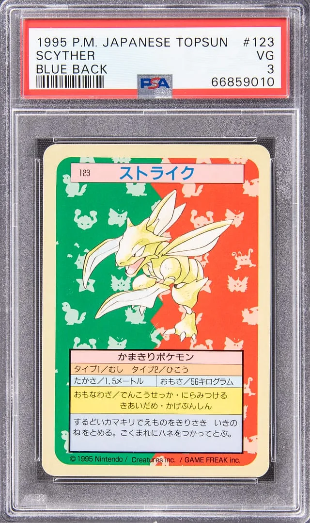1995 Pokemon Japanese Topsun Blue Back Scyther #123 card image