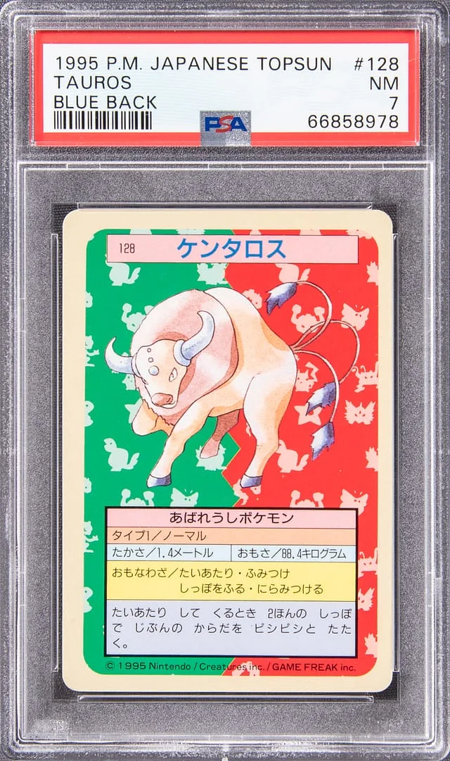 1995 Pokemon Japanese Topsun Blue Back Tauros #128 card image