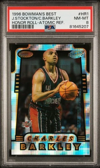 1996-97 Bowman's Best Charles Barkley/John Stockton Honor Roll Atomic Refractor #HR1 card image