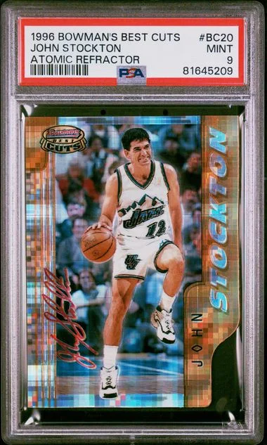 1996-97 Bowman's Best John Stockton Best Cuts Atomic Refractor #BC20 card image