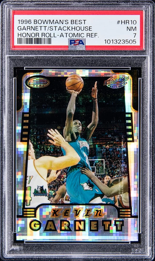 1996-97 Bowman's Best Kevin Garnett/Jerry Stackhouse Honor Roll Atomic Refractor #HR10 card image