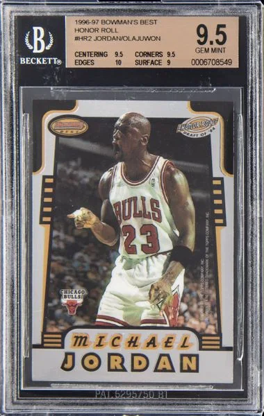 1996-97 Bowman's Best Michael Jordan/Hakeem Olajuwon Honor Roll #HR2 card image