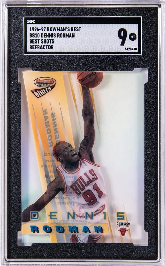 1996-97 Bowmans Best Shots Refractor Dennis Rodman #BS10 card image