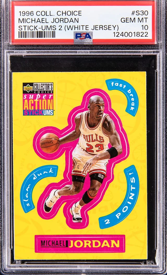 1996-97 Collectors Choice Stick-Ums 2 (White Jersey) Michael Jordan #S30 card image