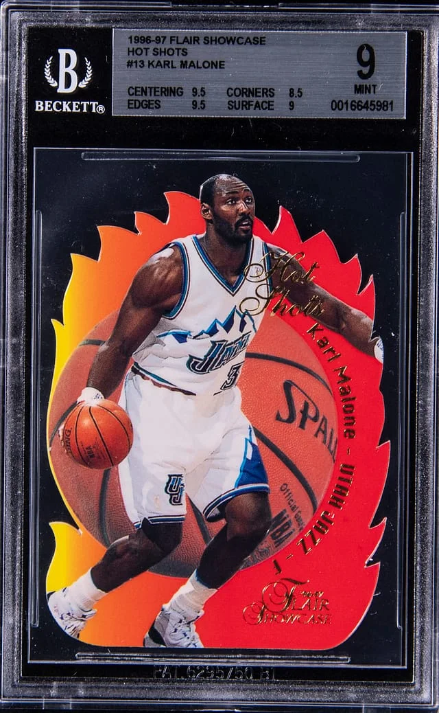1996-97 Fleer Flair Showcase Karl Malone Hot Shots #13 card image