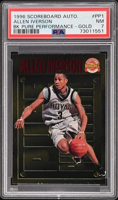 1996-97 Score Board Allen Iverson Autographed Basketball Pure Performance Gold #PP1 card image