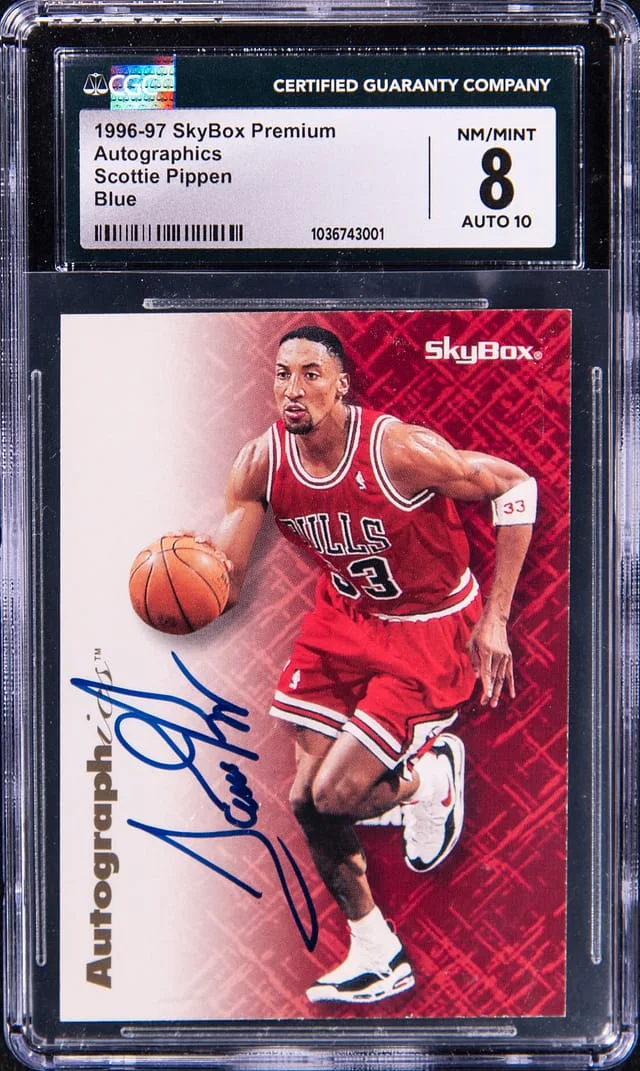 1996-97 SkyBox Premium Autographics Blue Scottie Pippen #no-number card image