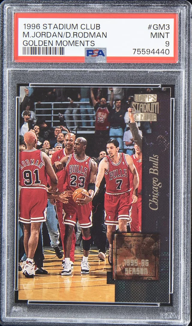 1996-97 Stadium Club Michael Jordan, Dennis Rodman Golden Moments #GM3 card image