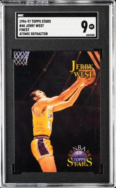 1996-97 Topps Jerry West Stars Finest Atomic Refractor #48 card image