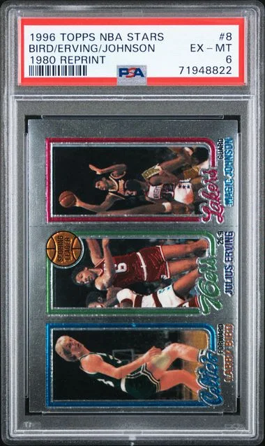1996-97 Topps Julius Erving/Larry Bird/Magic Johnson NBA Stars Reprint 1980 Reprint #8 card image