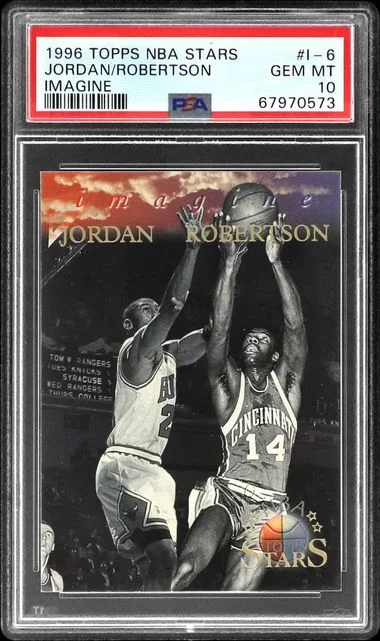1996-97 Topps Michael Jordan/Oscar Robertson NBA Stars Imagine #I-6 card image