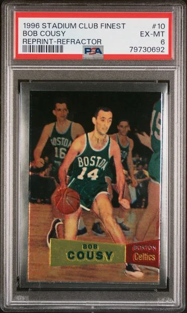 1996-97 Topps Stadium Club Bob Cousy Finest Reprint Refractor #10 card image