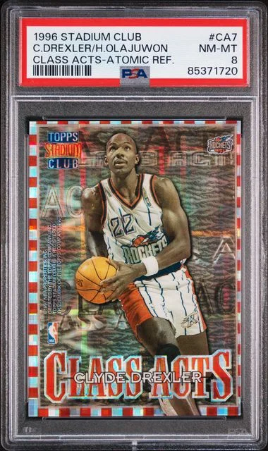 1996-97 Topps Stadium Club Clyde Drexler/Hakeem Olajuwon Class Acts Atomic Refractor #CA7 card image